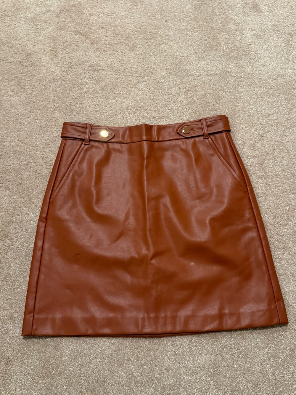 LOFT Faux Leather Mini Skirt in Chestnut